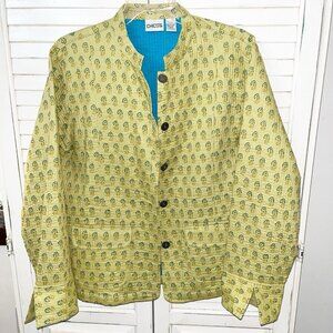 Chicos Jacket Womens Green Quilted Long Sleeve Button Lightweight Casual 2 Large